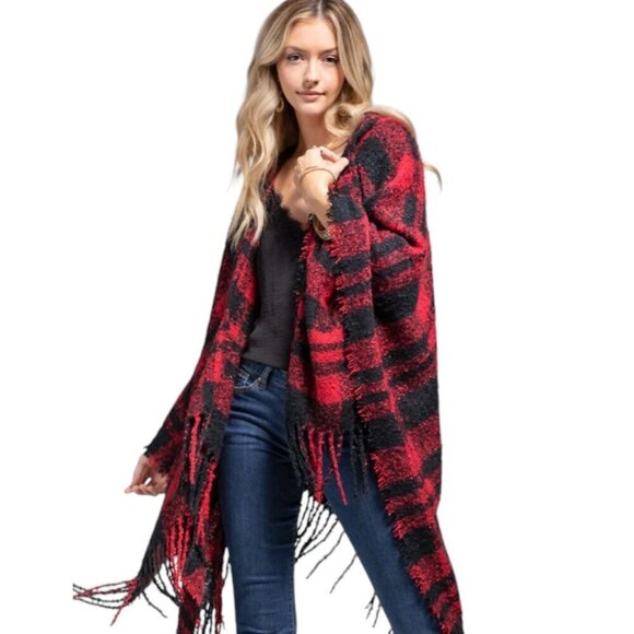 Wonderfully soft and cozy hooded Rauna with fringed hemline - One Size - Picture 2 of 9